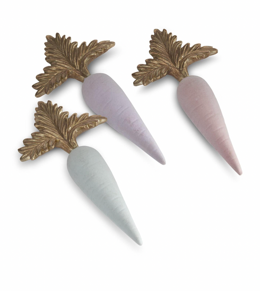 7" Resin Pastel Flocked Royal Carrots with Gold Tops - SET OF 3