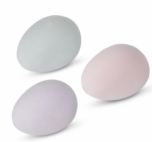 3.25" Resin Pastel Flocked Eggs (3 Colors) - SET OF 3