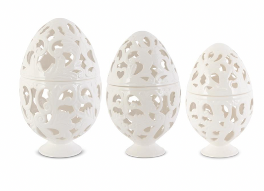 Set of 3 Cream Scroll Cutout Egg Containers