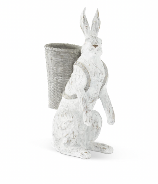 22.5" Whitewashed Resin Bunny with Open Basket