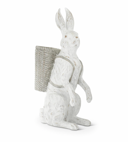 35.75" Whitewashed Resin Bunny with Open Basket