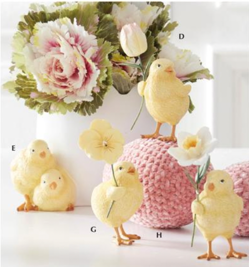 4.5" Resin Chicks w/Flowers - SET OF 3