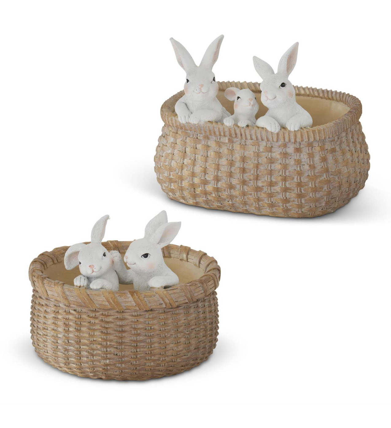 8" - Set of 2 Resin Baskets with Easter Bunnies