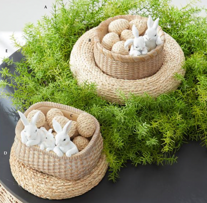 8" - Set of 2 Resin Baskets with Easter Bunnies