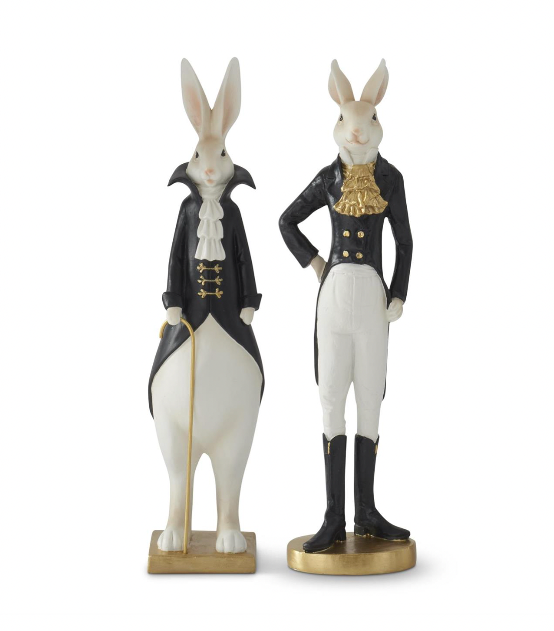 15.5" Resin Royal Black White & Gold Easter Bunnies - SET OF 2