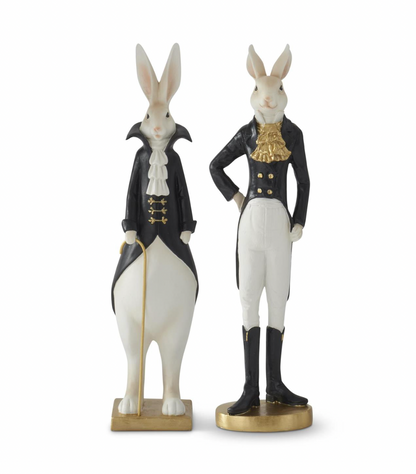 15.5" Resin Royal Black White & Gold Easter Bunnies - SET OF 2