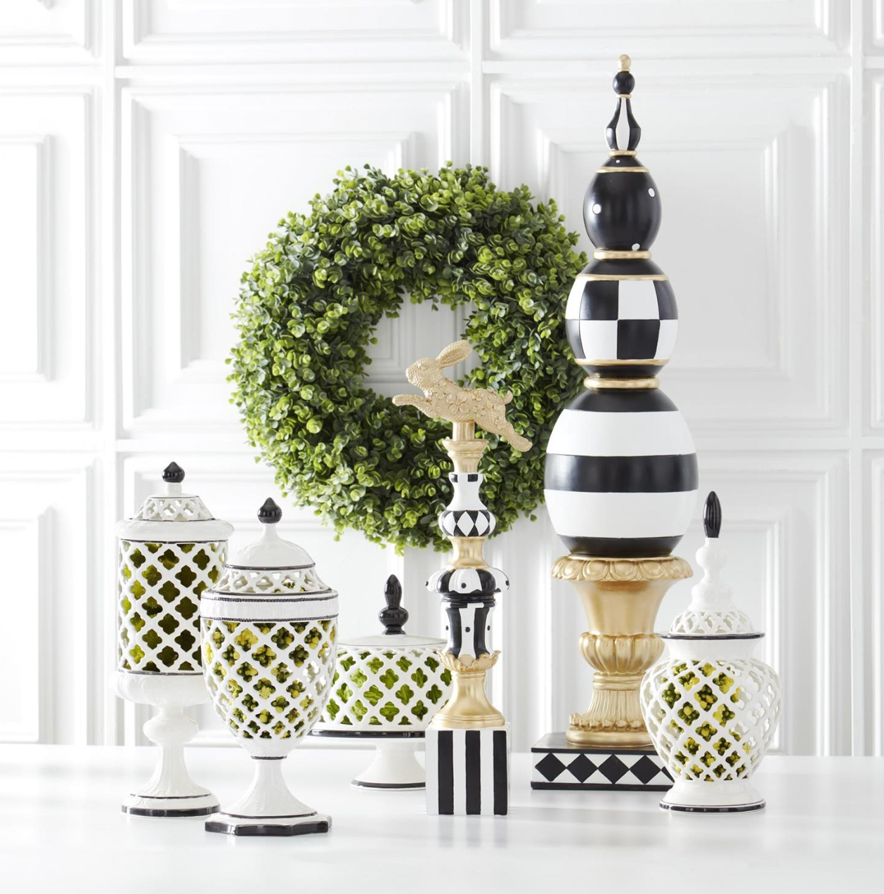 40" Resin Royal Gold Black & White Easter Egg Finial