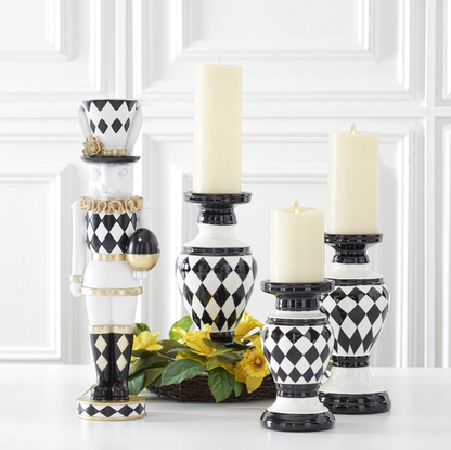 17.75" Resin Royal White Black & Gold Easter Bunny Soldier Holding Egg