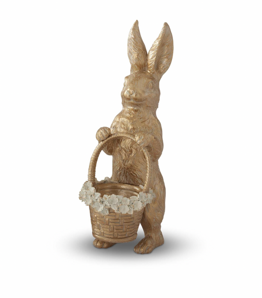 17" Gold Resin Easter Bunny with Basket