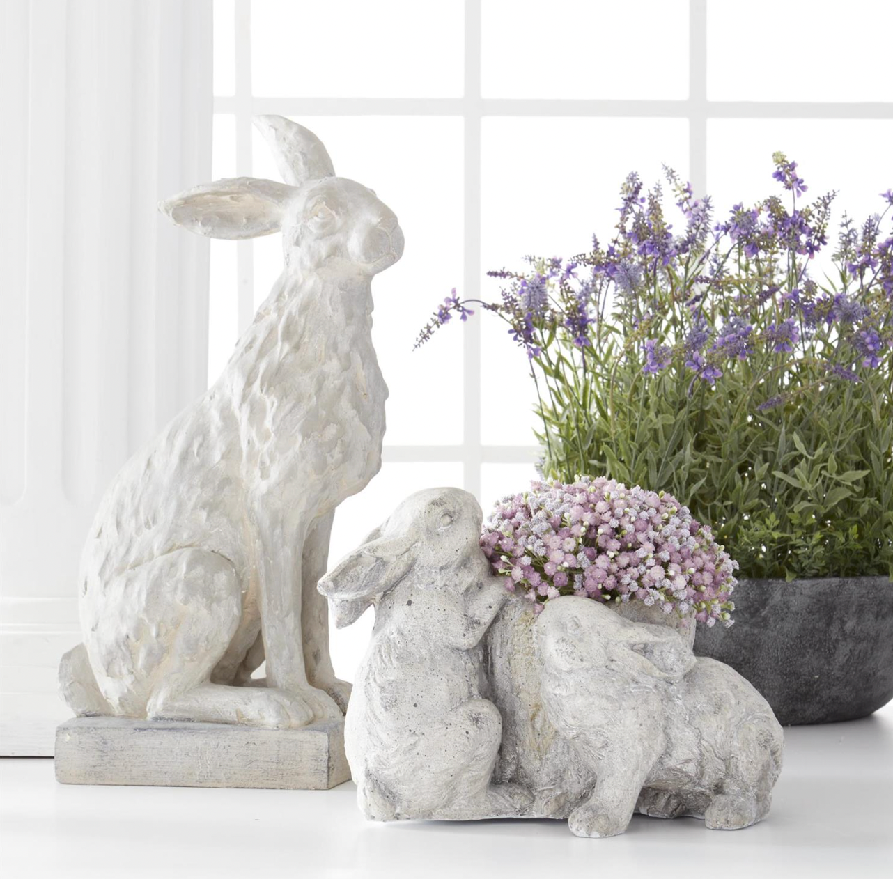 21.5" Gray Stone Sitting Rabbit
