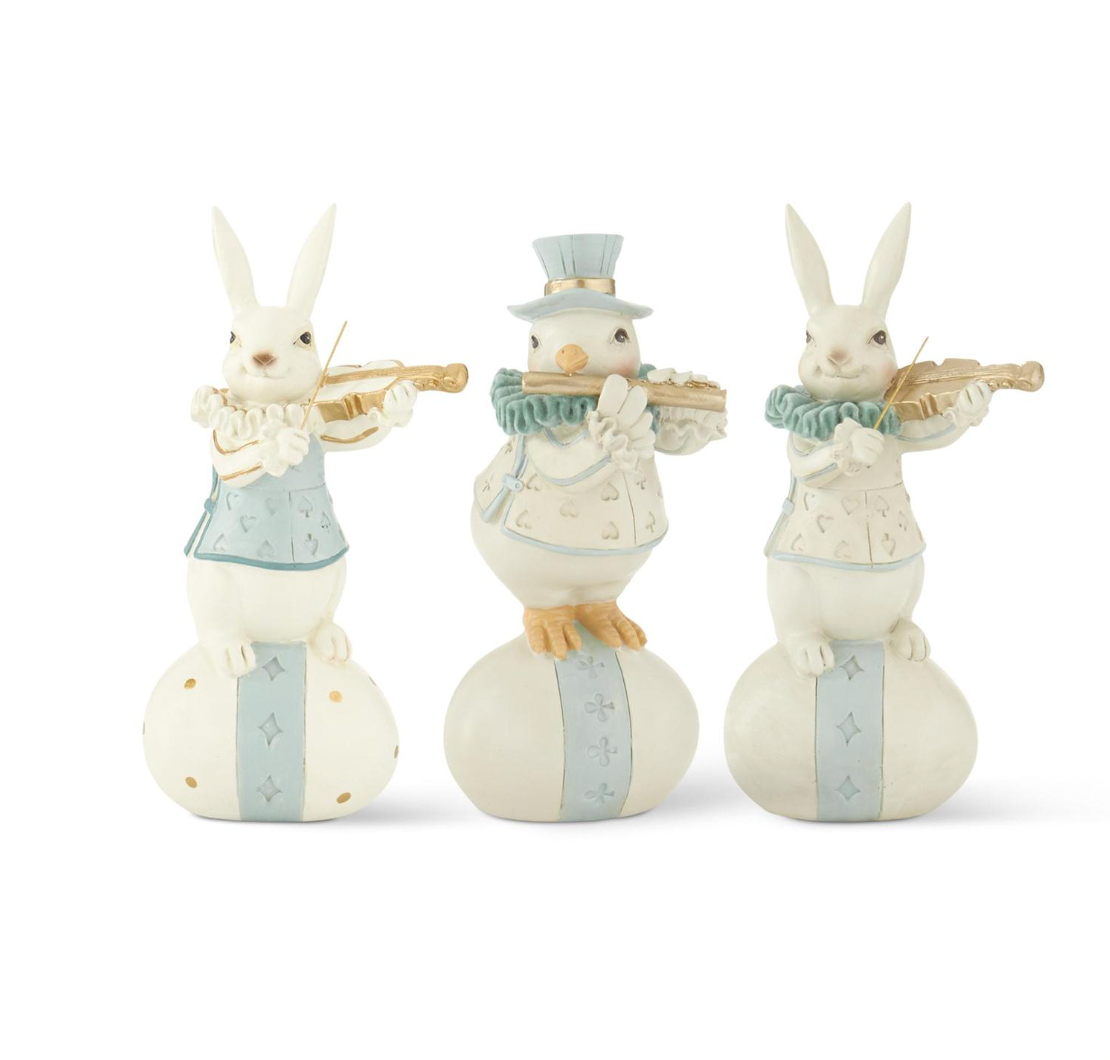 7" Pastel Resin Instrument Playing Royal Easter Figurines - Set of 3
