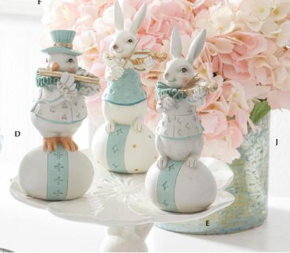 7" Pastel Resin Instrument Playing Royal Easter Figurines - Set of 3
