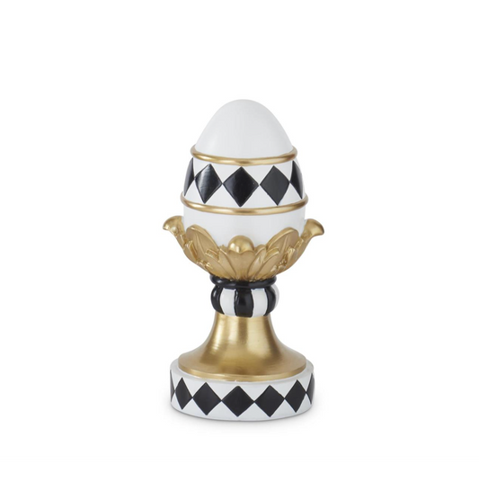 9" White Gold & Black Royal Easter Egg on Pedestal
