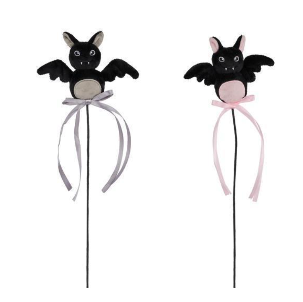 2 ASSORTED 15"L BLACK, GREY AND PINK BAT PICK WITH BOW