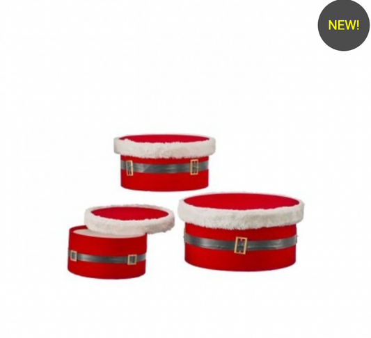 8.5-12" VELVET SANTA BOXES SET OF 3