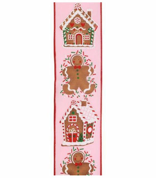 2.5"X10YD GINGERBREAD MAN AND HOUSE RIBBON