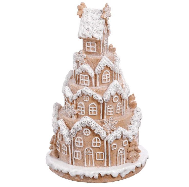 9" Snowed Gingerbread House Brown White