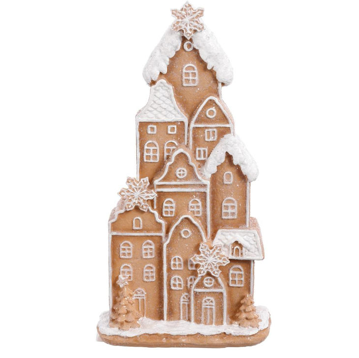 8" Snowed Gingerbread House Brown White