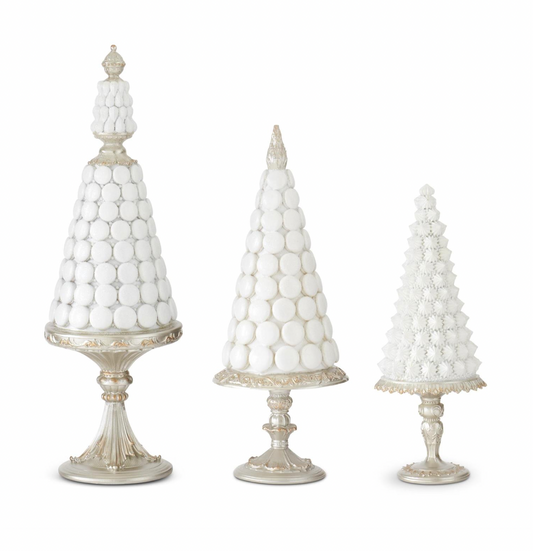 Glittered White Resin Gingerbread Cake on Silver Stands - SET OF 3