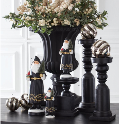 ROYAL COURT - Set of 3 Resin Black Coat Santas Holding Cardinal & Bottle Trees