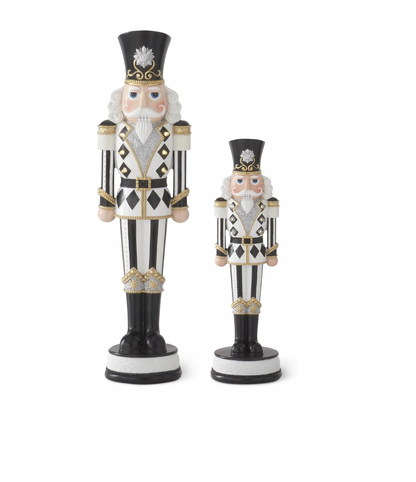 ROYAL COURT - 20" & 14" Black & White Harlequin Check LED Nutcrackers - SET OF 2