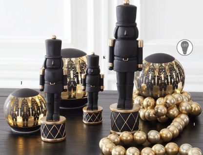 ROYAL COURT -  Matte Black Glass LED Nutcracker Globes w/Timer - SET OF 3