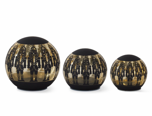 ROYAL COURT -  Matte Black Glass LED Nutcracker Globes w/Timer - SET OF 3