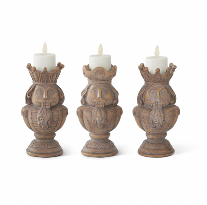 Christmas Carousel Collection - 6" Christmas Nutcracker Pillar Tealight Candle Holders - SET OF 3