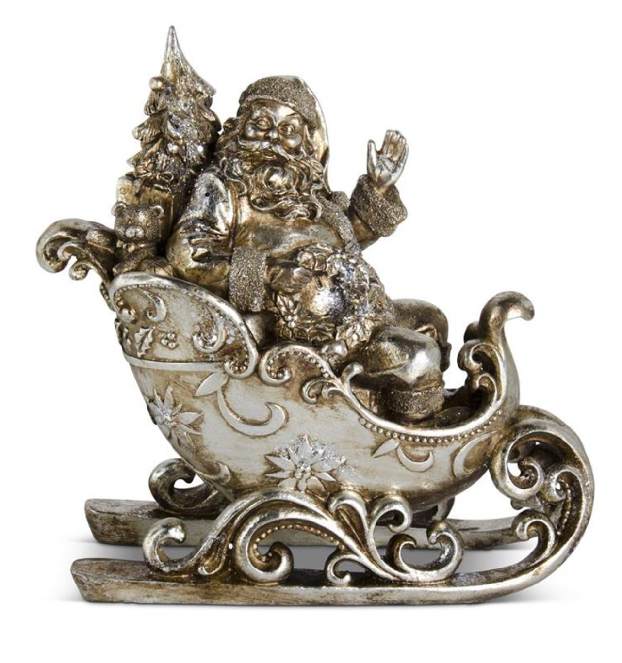 ROYAL COURT - 12.75" Antique Silver Santa in Sleigh