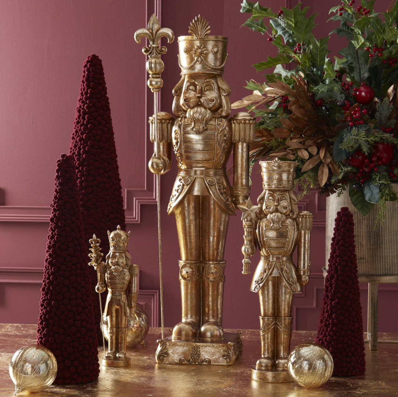 Royal Court Collection - 15.5"  Gold Nutcracker w/Pinecone Staff