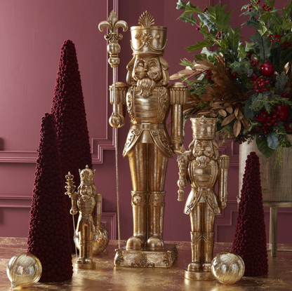 Royal Court Collection - 15.5"  Gold Nutcracker w/Pinecone Staff