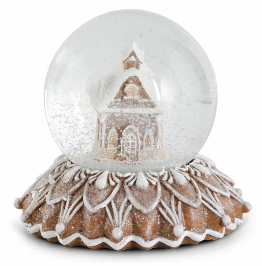 5" Brown Resin Glittered Gingerbread House Snow Globe