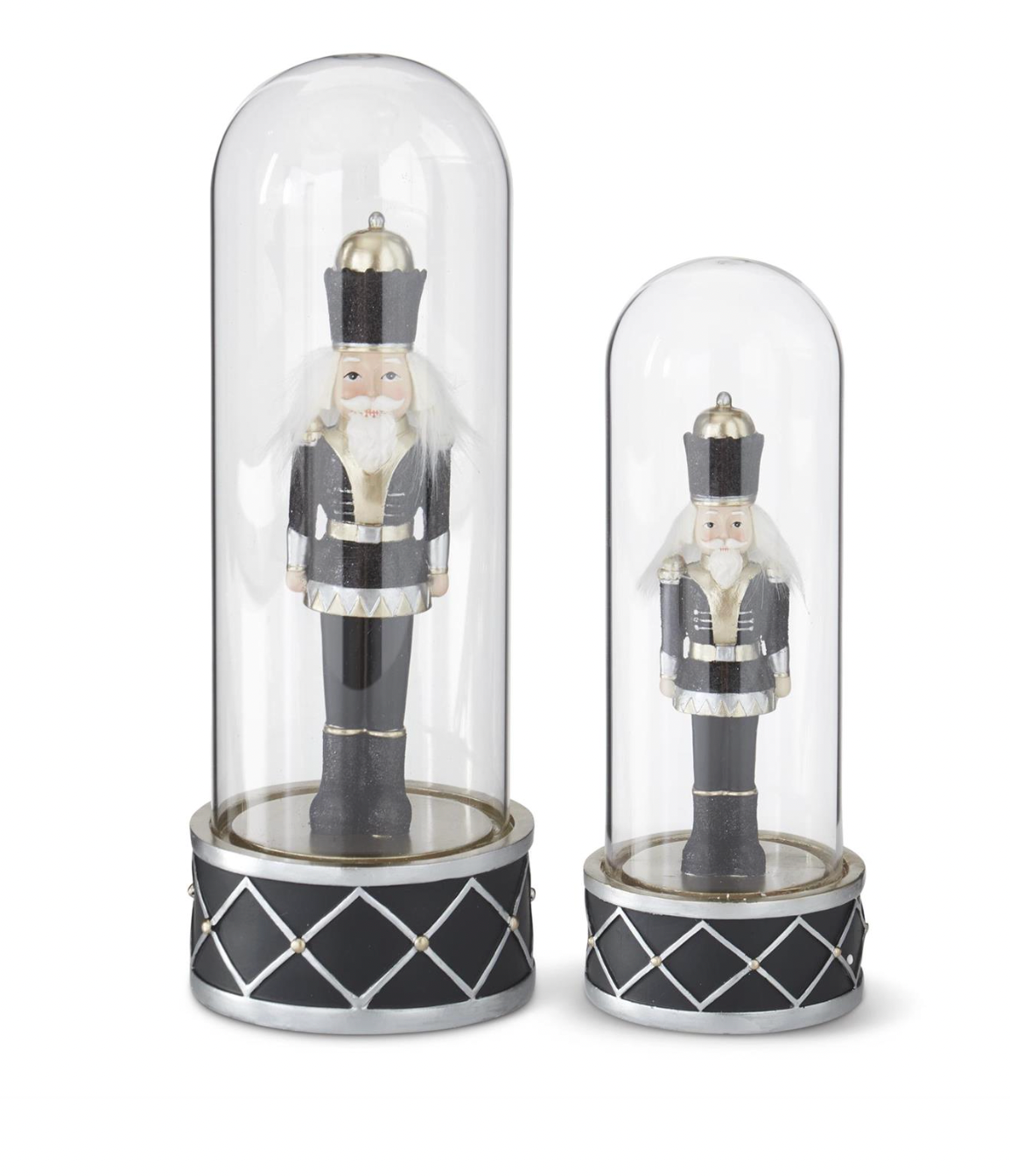Royal Court Collection - Set of 2 Black & Gold Resin Nutcrackers Under Glass Cloche