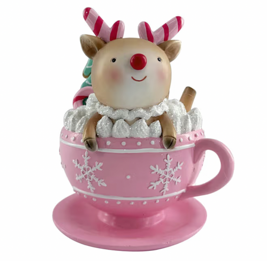 Santa's Sweet Shoppe Collection -  6" Reindeer in Pink Mug