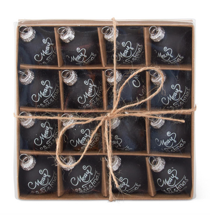 ROYAL COURT COLLECTION - 1 Box of 16 Mini 1" Black Black Merry Christmas Glass Ornaments