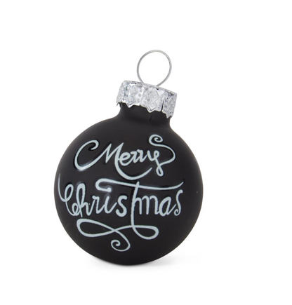 ROYAL COURT COLLECTION - 1 Box of 16 Mini 1" Black Black Merry Christmas Glass Ornaments