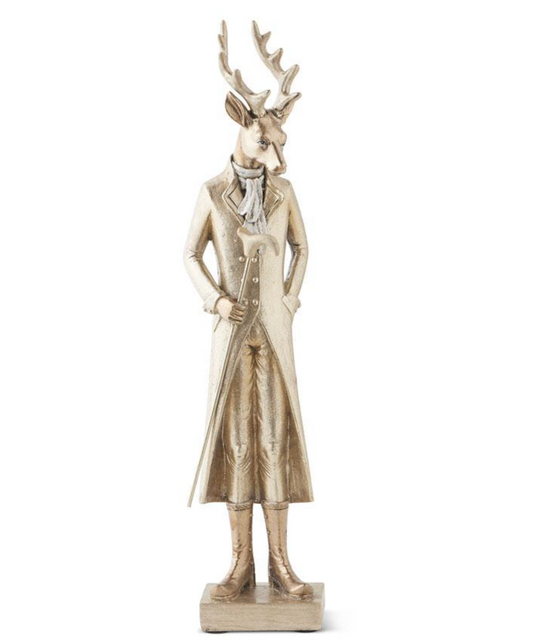 Royal Court Collection - 12" Dapper Gold Resin Standing Deer Walking Stick