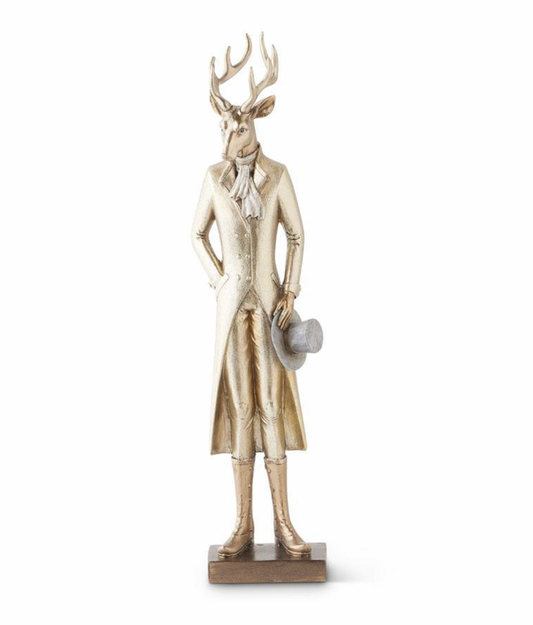 Royal Court Collection - 15" Dapper Gold Resin Standing Deer Top Hat