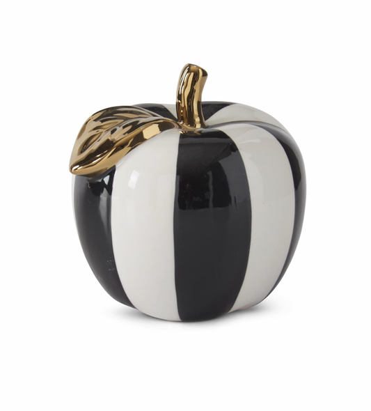4.75" Black & White Striped Ceramic Apple w/Gold Accents