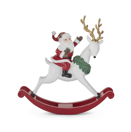Christmas Carousel Collection - 11.75" Resin Santa on Rocking Deer