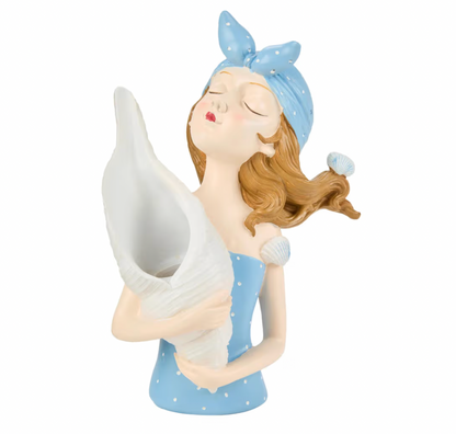 12" Girl Holding Seashell Vase