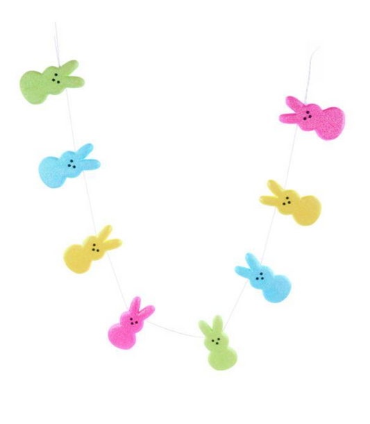 4'L GLITTER BUNNY GARLAND LIGHT BLUE/LIGHT GREEN/YELLOW/HOT PINK