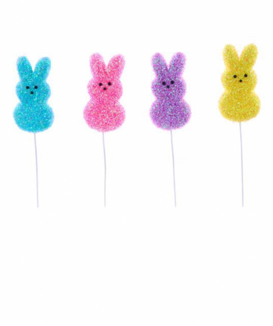 11.25"L GLITTER TINSEL FOIL BUNNY PICK