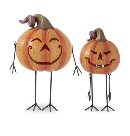 8.25" & 8"  Orange LED Pumpkins - SET OF 2