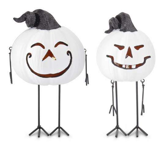 8.25" & 8"  Black / White LED Pumpkins - SET OF 2