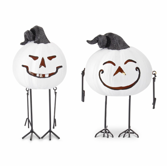 5.5" & 5"  Black & White LED Pumpkins - SET OF 2