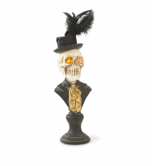 18" Halloween Skeleton Bust LED Eyes on Pedestal