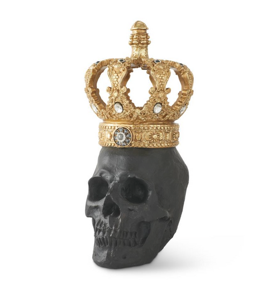 12" Black Resin Halloween Skull Gold Crown