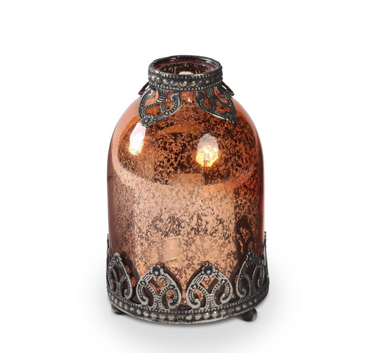 5.25" Copper Mercury Glass Vase with Metal Filigree