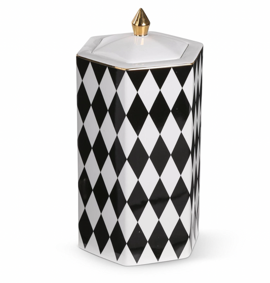 11" Porcelain Black and White Harlequin Lidded Canister